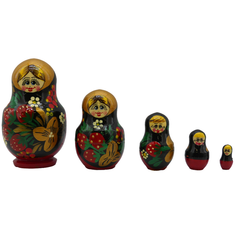 Lot of 5 Vintage Russian Matryoshka Wooden Floral Nesting Dolls Hand Painted Set